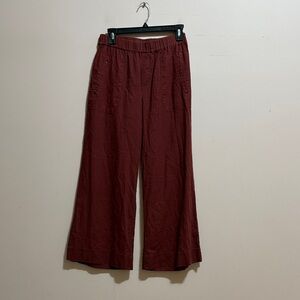 Wit & Wisdom High Waist Stretch Linen Blend Pants Wide-Leg Burgundy